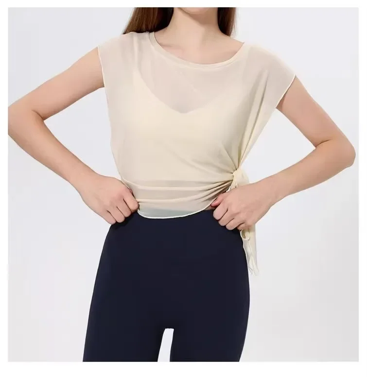Women Loose Yoga Shirts Two-Piece Short Sleeves T-Shirt With Sports Bra Mesh Breathable Shawl & Brassiere Fitness Gym Tops Smock