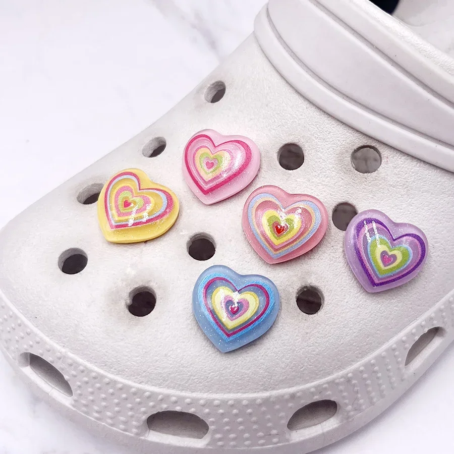 Novelty Design Watercolor Love Heart Resin Shoe Charms Accessories DIY Shoes Upper Pins Decoration Sandals Buckle Kid Party Gift