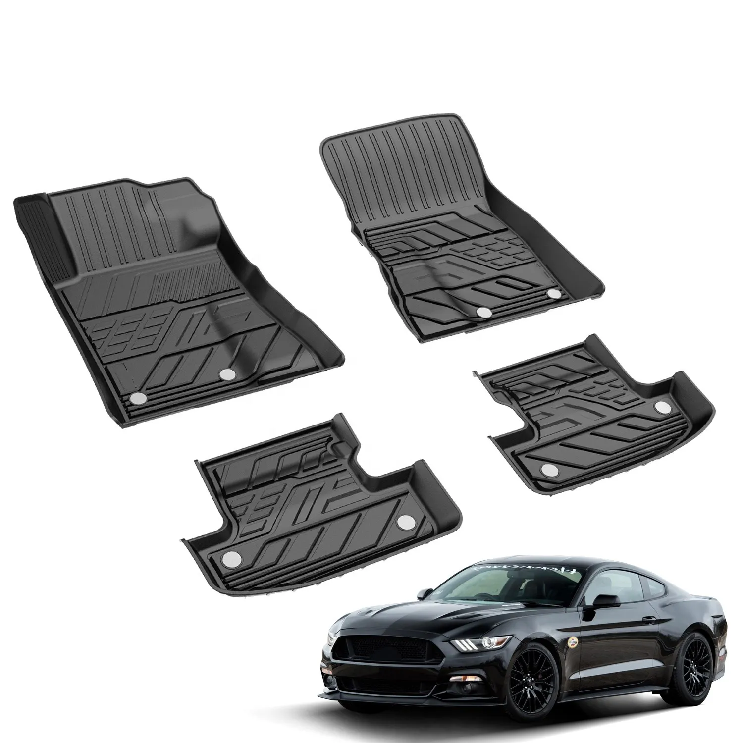 3D Healthy TPE Car Floor Mats For Ford Mustang 2015 2016 2017 2018 2019 2020 2021 Foot Carpet Rubber Pad Auto Accessories