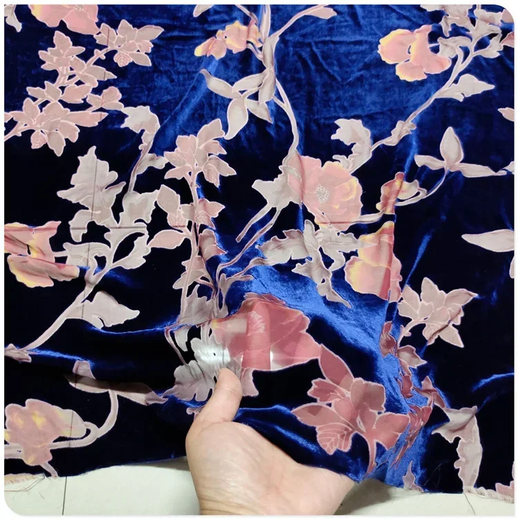 Hollow Silk Velvet Mulberry Silk Base Cotton Velvet Fabric for Dresses, Qipao, Shirts, Short Sleeves, and Shawls