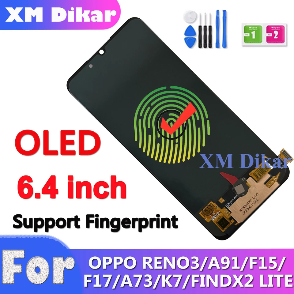 With Fingerprint OLED For OPPO Reno 3 F15 Find X2 Lite CPH2005 For