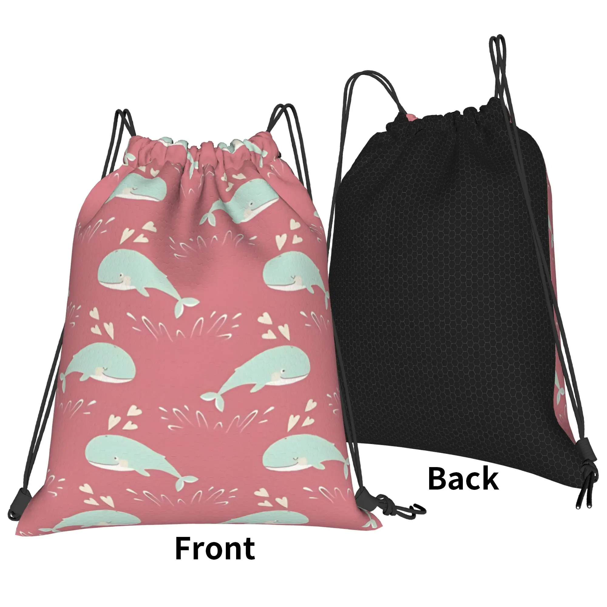 Pink Whales Cute jumping Portable Sports Riding Gym Drawstring Storage Sporty Backpacks