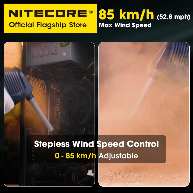 Nitecore-Espanador de ar elétrico sem fio, USB C, recarregável, ventilador de mão, limpador para câmera, teclado, computador, AD10, 18W
