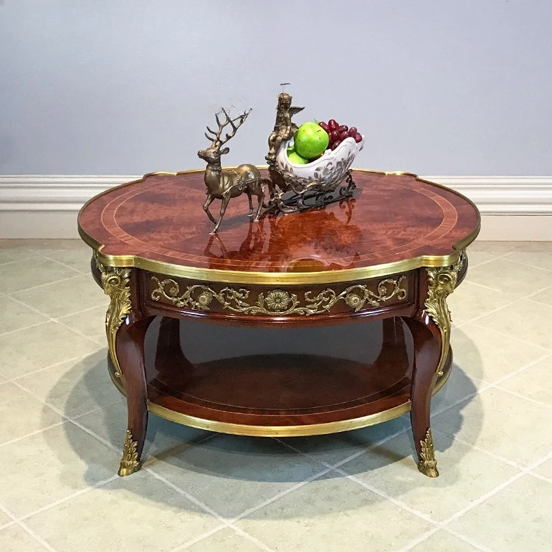

Coffee table, round table, mahogany, neoclassical coffee table, European style small apartment furniture