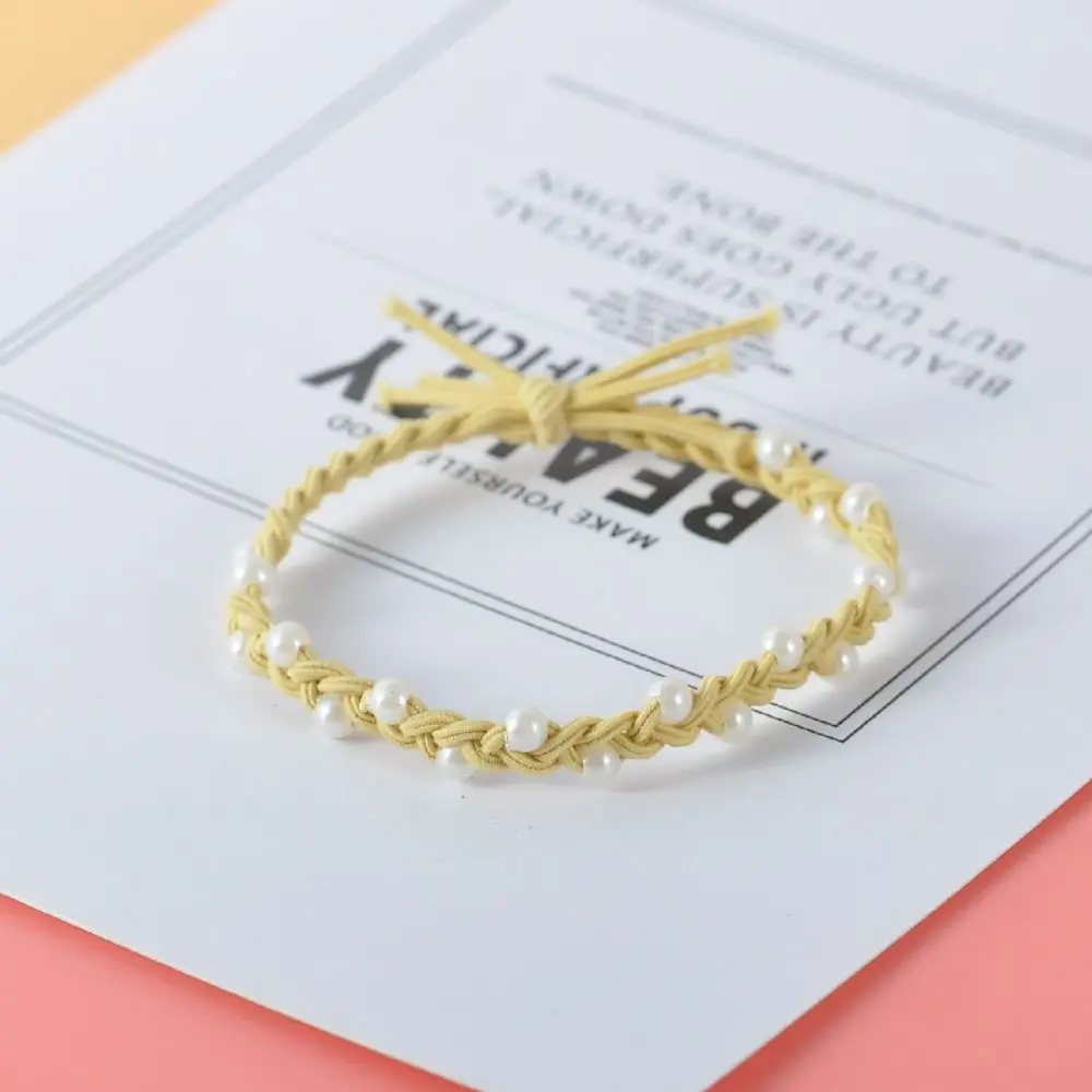 

Scrunchy Handmade Headwear Simple Korean Style Hair Loop Women Pearl Hair Rope Woven Rubber Band Hair Styling Accessory