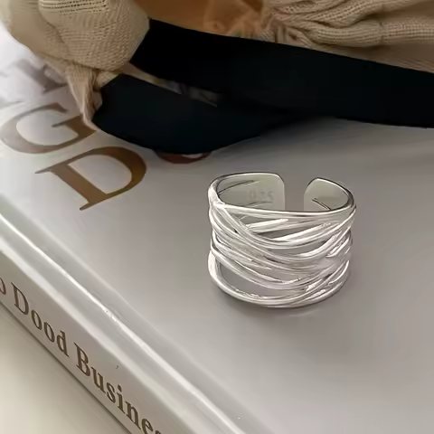925 Sterling Silver Open Ring for Women Girls Special Design Handmade Geometric Irregular Lines Ring Fashion Party Jewelry Gifts