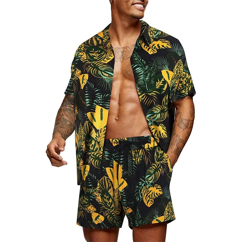 Men Hawaiian Luxury Shirt Set Summer Holiday Clothes For Men Short Sleeve Button Oversized  Beach Shorts Men\'s Shirt 2 Piece Set