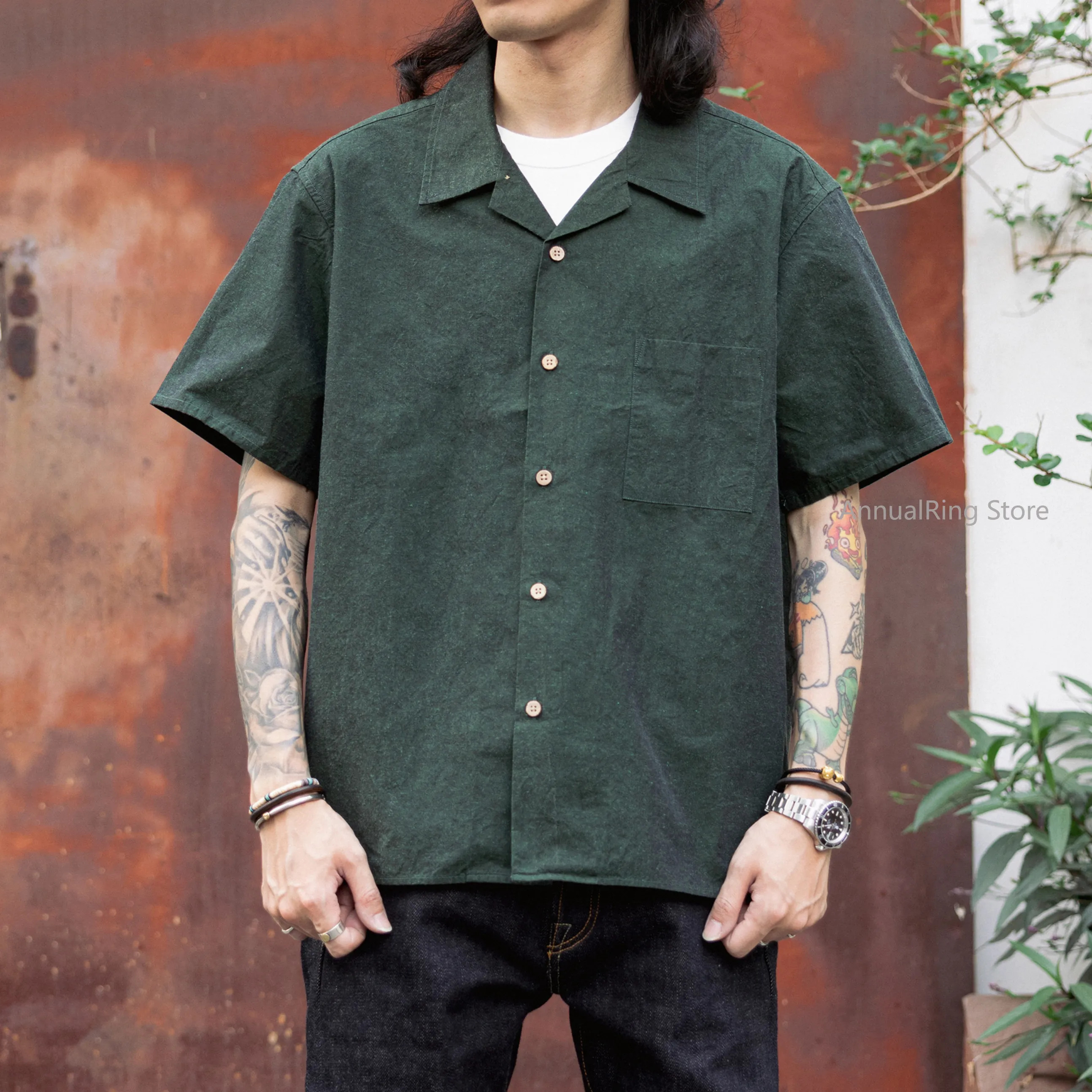 Red Tornado Men's Casual Camp Shirt Loose Fit Short Sleeve Cuban Collar Shirt Solid Color Boxy Fit Summer Beach Resort Wear