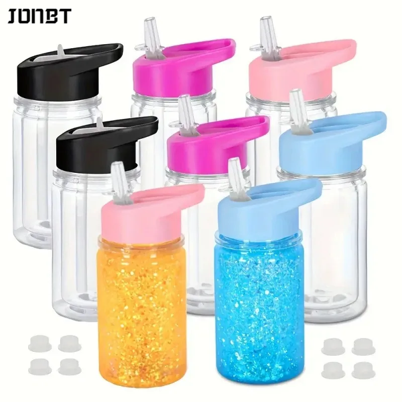 2/4PCS Reusable Double Layer Plastic Water Bottles With Lid And Straw 10Oz DIY Snowball Cup with Pre Drilled Hole Drinkware Cups