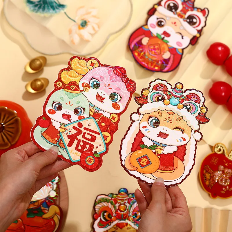 Enveloppes rouges pour nouvel an chinois, paquets porte-bonheur, creux du zodiaque, argent porte-bonheur créatif, articles du festival du printemps, 2025, 12 pièces