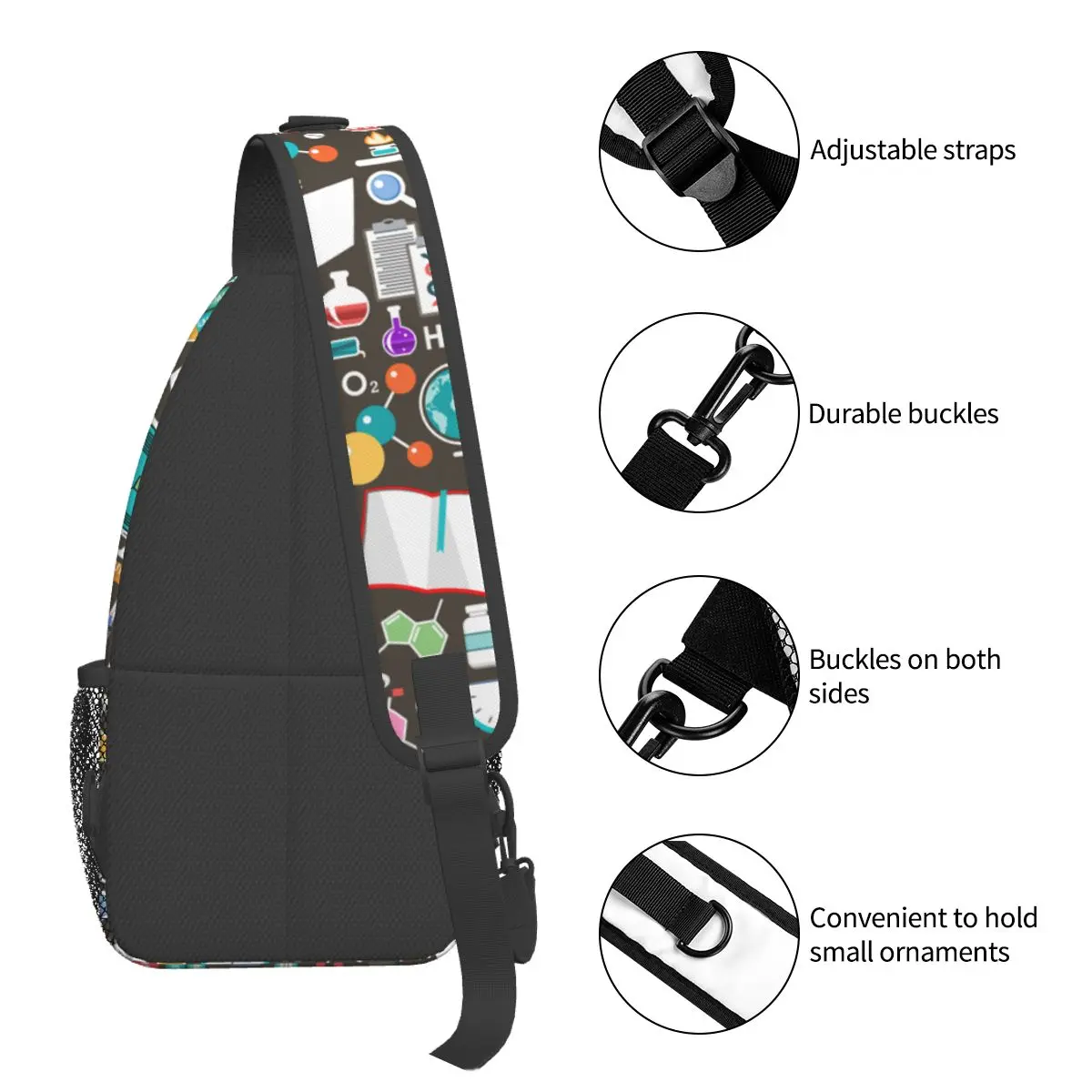 Mochila pequeña De ciencia Química para el pecho, bandolera de hombro para senderismo al aire libre, mochilas escolares informales