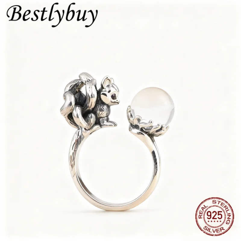 

S925 Silver Retro Ins Style Personalized Original Design Natural White Crystal Nine Tailed Fox Ring/Pendant Women's Gift