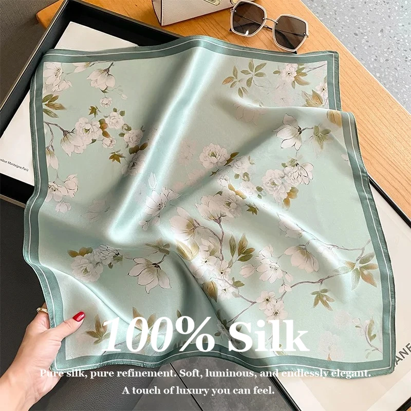 

100% Mulberry Silk Small Square Scarf 53cm Real Silk Neck Scarf Women Fashion Hair Wrap Tie Bandana Ribbon Foulard Neckerchief
