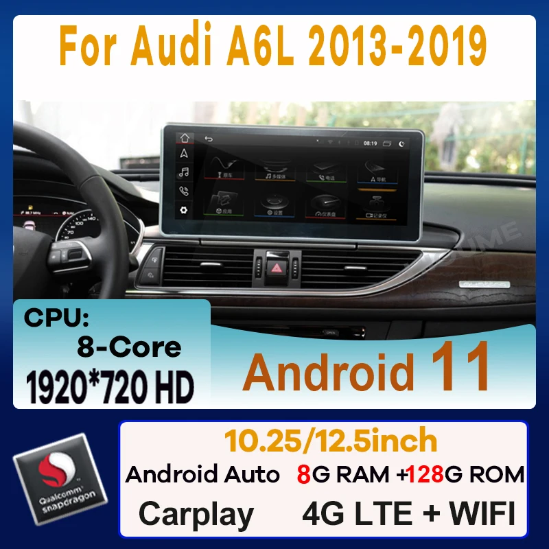 

12.5" Snapdragon Android 11 8G+128G Car Multimedia Player GPS Navigation Radio for Audi A6 A6L A7 2013-2019 CarPlay Video Stereo