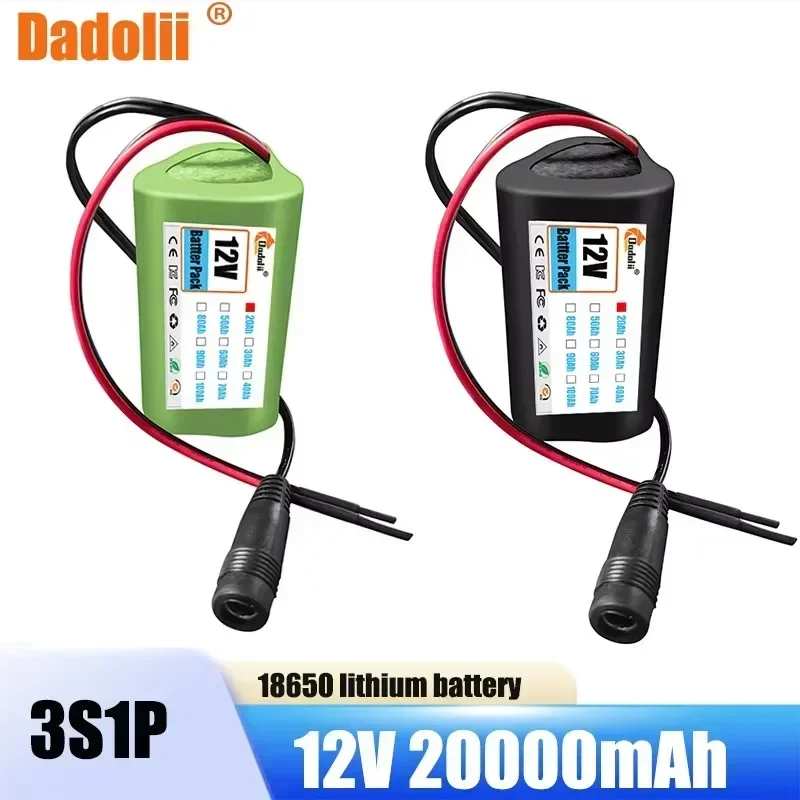 

New 12V 18650 Battery Pack 2000mah 3S1P Li-ion Rechargeable Batteries with BMS Lithium Cells Protection Board +12.6V Charger