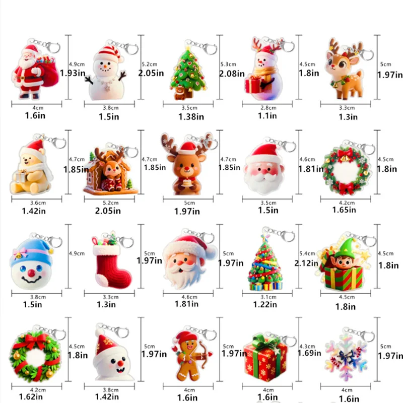 random 6pcs christmas acrylic keychains santa claus snowman elk xmas tree bag charm key ring holiday gift