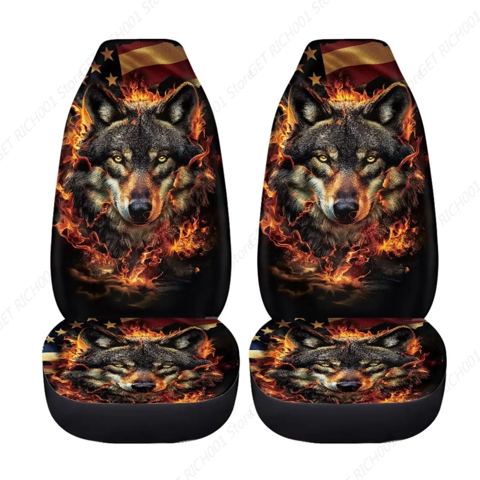 Car Seat Cover Cool Fire Wolf Design Auto Front Seat Covers 2 Pieces, Car Seat Protector Car Mat Covers, Fit Most Vehicles, Cars