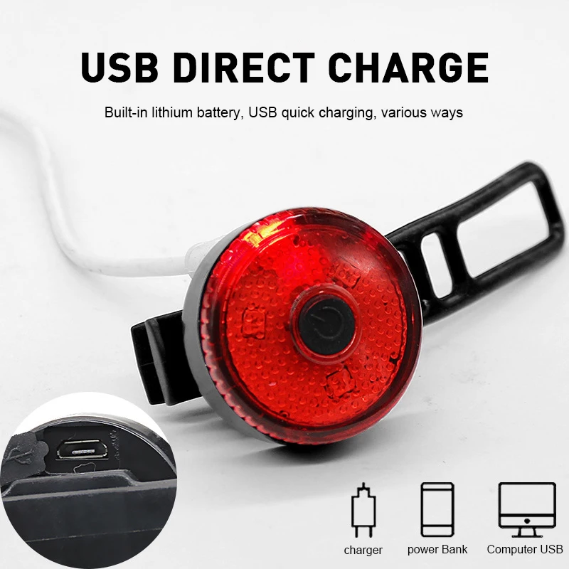 Mini feu arrière LED pour casque de vélo, lampe de poche, chargement USB, lumière rouge arrière, étanche, sécurité, iode, torche de cyclisme