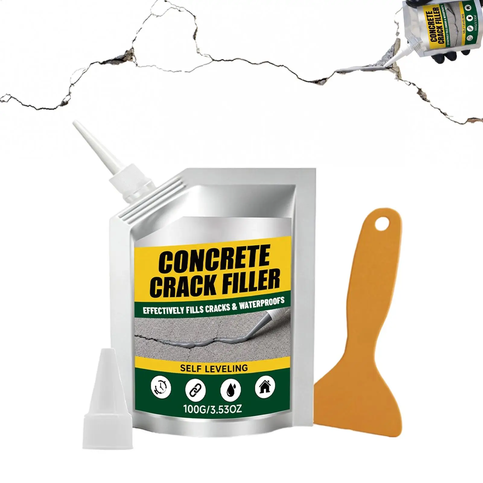 100g Crack Filler Concrete Repair Self-leveling Cement Sealant Concrete Hole Filler Masonry Gap Filler for Wall Driveway Floor