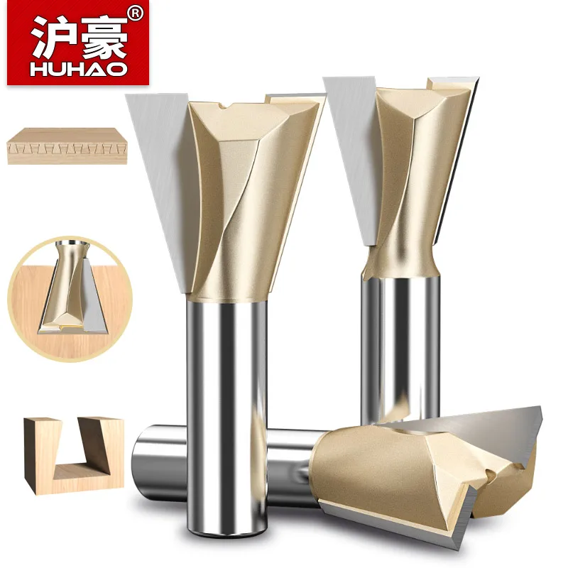 HUHAO 1/4 pollici 1/2 pollici A Coda di Rondine Comune Router Bit 12.7mm Gambo Fresa Carburo di Acciaio Incisione Taglio CNC Strumenti Per Il Legno