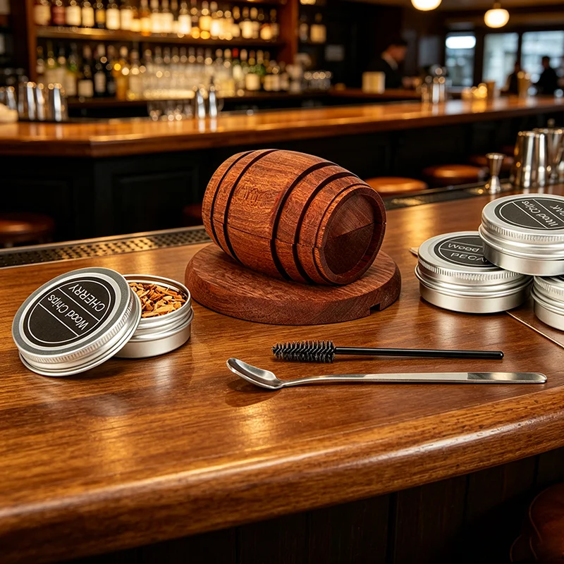 

Wooden Barrel Whiskey Smoker Kit Cocktail Smoker with 4 Wood Chips Old Fashioned Smoker Set for Bourbon Whiskey Cocktails Drinks
