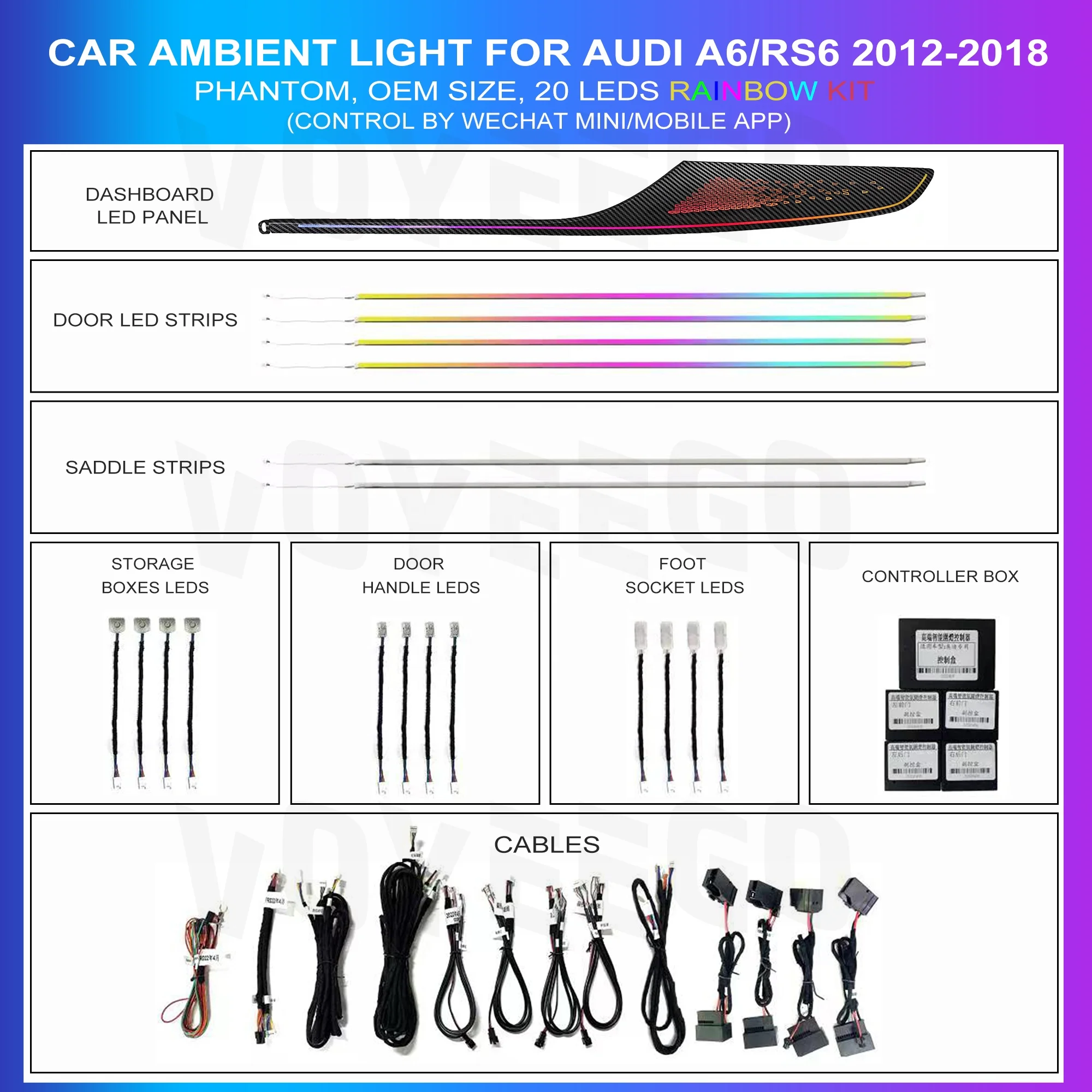 Voyeego Car Ambient Light Good Quality Ambient Light For Audi A6&RS6 2012-2018 Carbon fiber patterned Phantom style