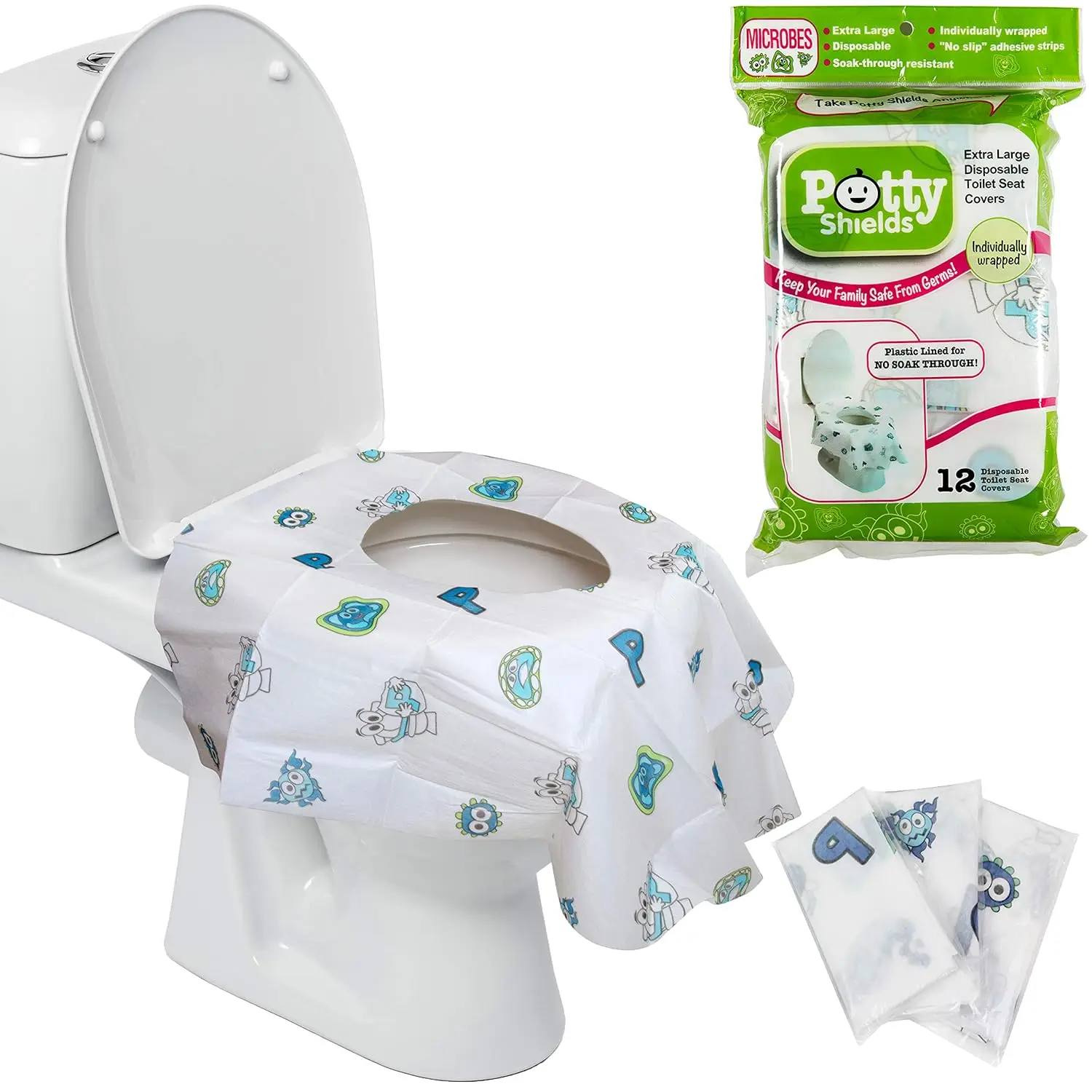 

Disposable Toilet Seat Covers XL Waterproof for Toddlers Kids Adults - Portable Individually Wrapped for Travel Potty Training