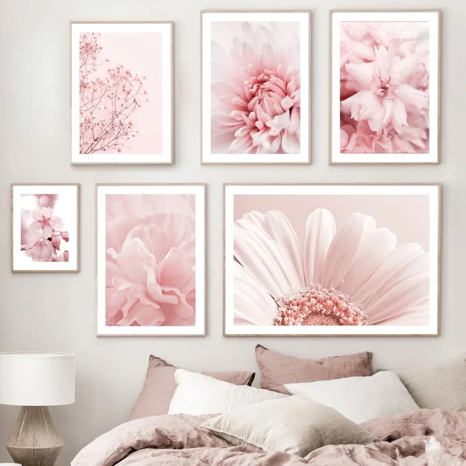 Pink Cherry Rose Peony Chrysanthemum Wall Art Canvas Painting Nordic Posters And Prints Wall Pictures For Living Room Home Decor