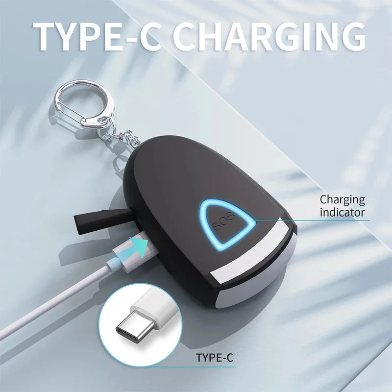 2026 سلسلة مفاتيح إنذار شخصية قابلة للشحن مع الضوء للنساء الدفاع عن النفس مكافحة الذئب قطعة أثرية في الهواء الطلق سلسلة مفاتيح محمولة أجهزة الإنذار