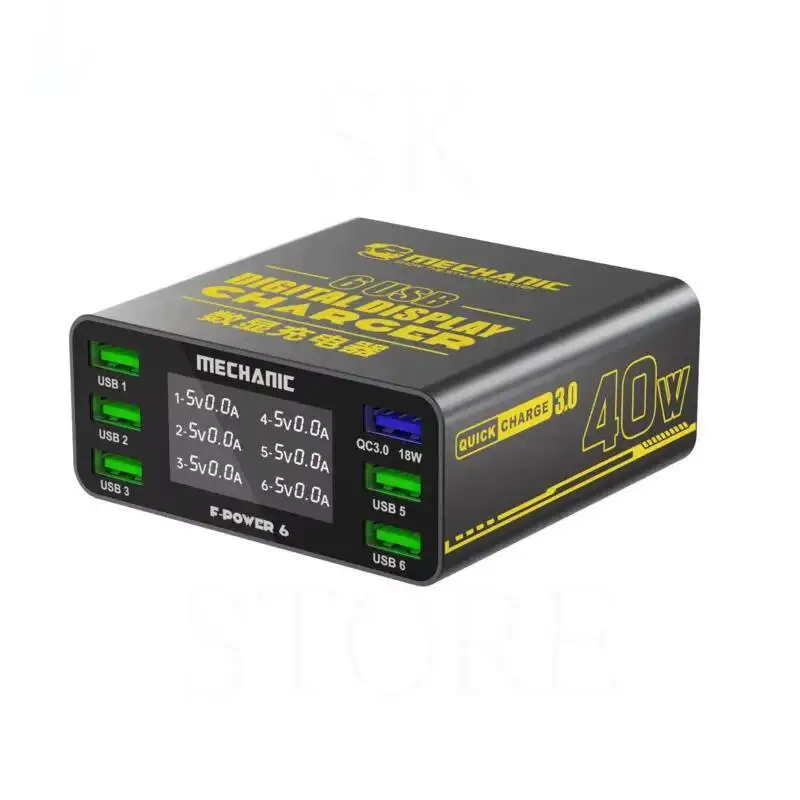 ميكانيكي سريع CharingStation شاشة ديجيتال 40 واط 6 منافذ QC3.0 شاحن USB آيفون/شاومي جميع الهواتف الساعات الذكية F-Power 6