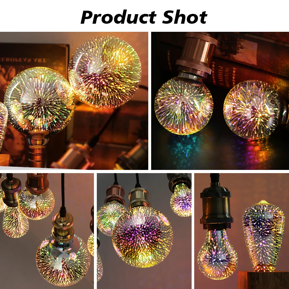 3D Colorful LED Lamp Bulb E27 220V Vintage Edison Bulb Star Firework Lamp Christmas Tree Holiday Night Light Decoration Lighting