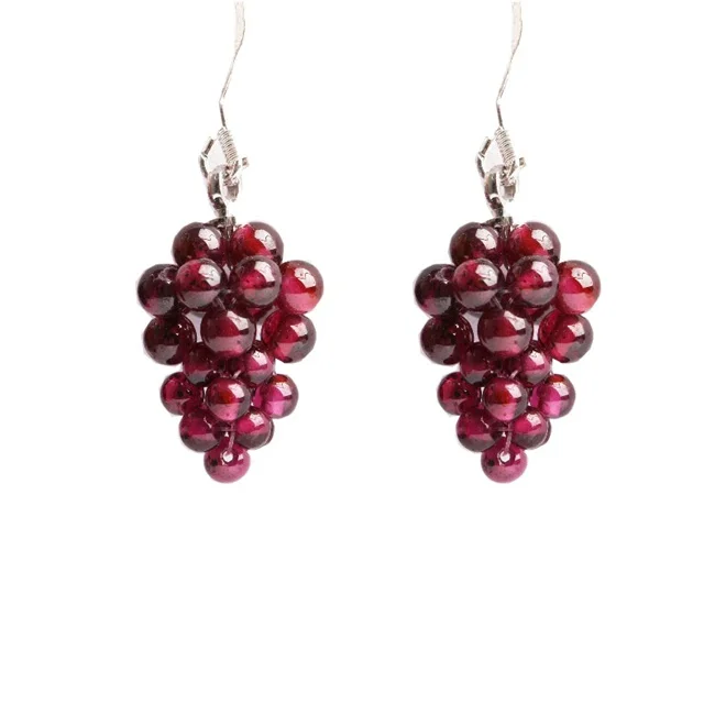 

one pair red garnet round hook earrings wholesale beads