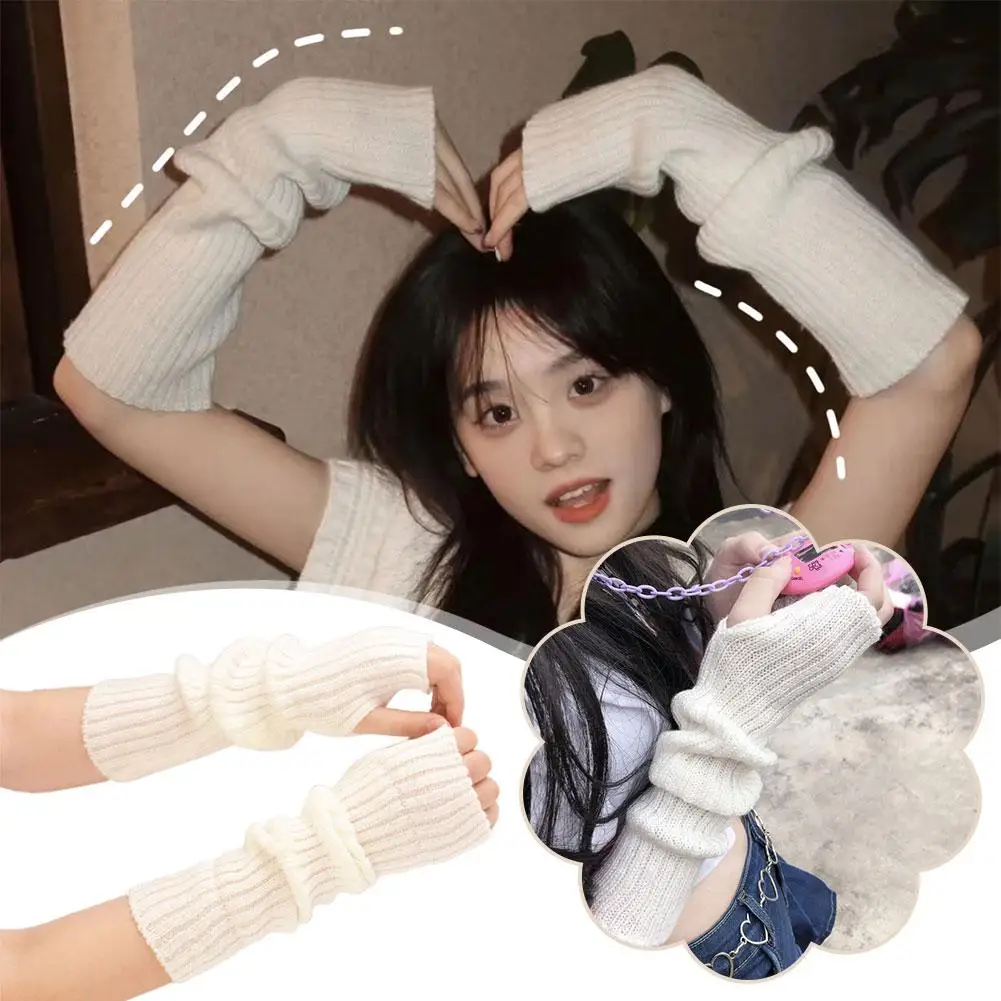Gants sans doigts JK Lolita Cosplay pour filles, chauffe-bras Kawaii Y2k avec manches blanches, gants de main Goth, rinçage, travail, poignet Wo P0F3