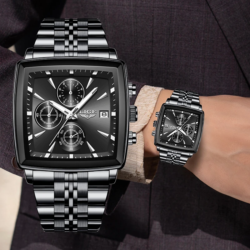 

Мужские наручные часы LIGE 2026, роскошные спортивные, военные, водонепроницаемые, кварцевые, с подсветкой, с указателем даты, подарок для мужчин + коробка