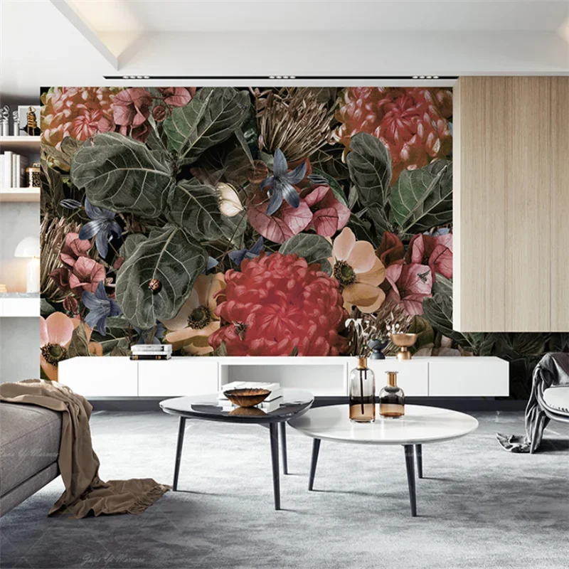 Custom Nordic beautiful retro tropical plants flowers birds wallpapers for living room TV background mural wall paper Stickers