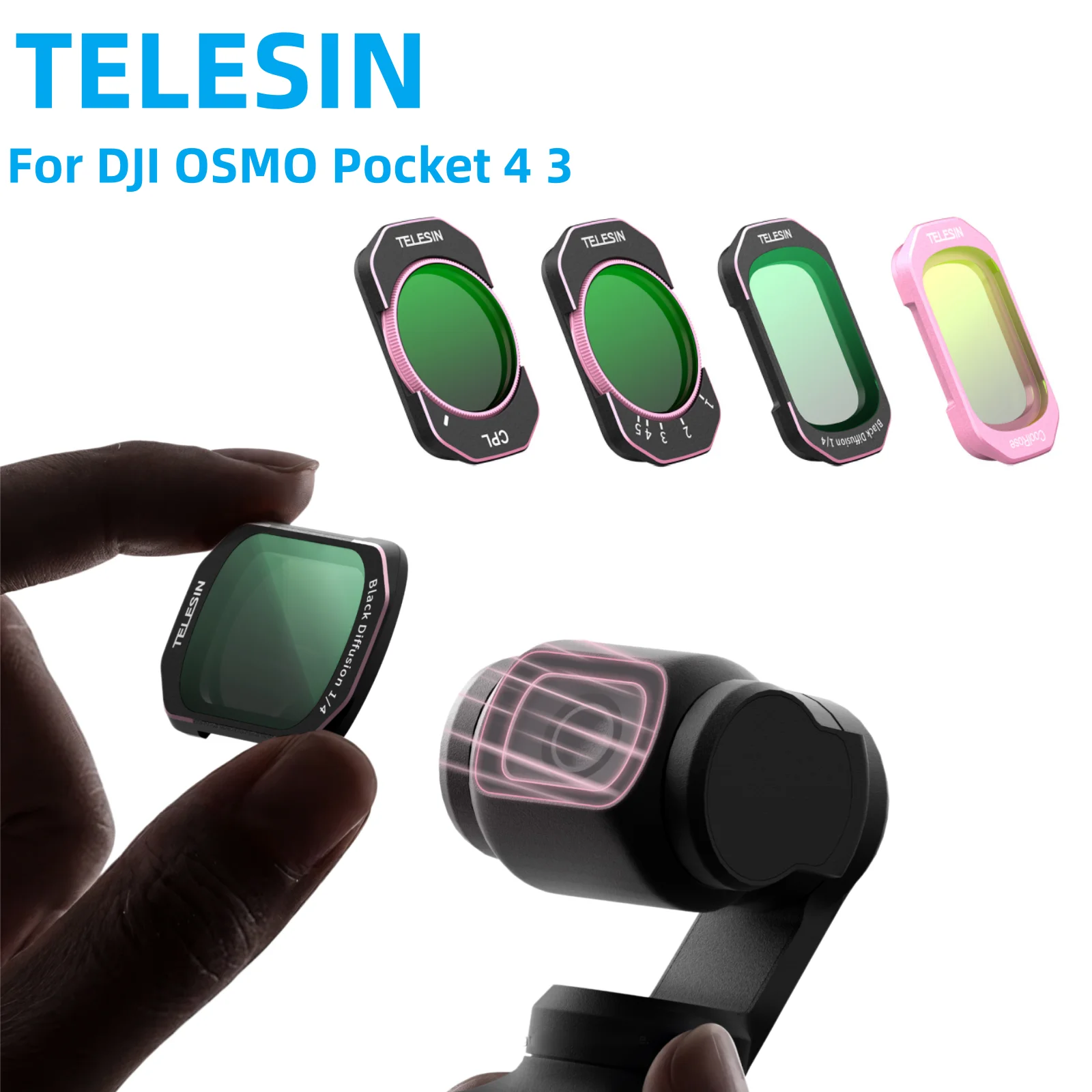 

TELESIN Lens Filter Kit Set for DJI Osmo Pocket 4 Pocket 3 CPL VND Black Diffusion 1/4 Cool ROSE HD Opitical Glass Lens Filter