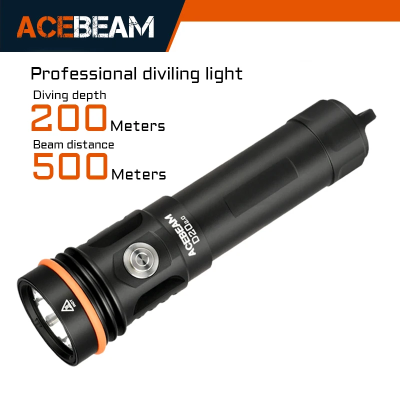 

ACEBEAM Professional Diving Flashlight D20 2.0 2200 Lumen 500 Meter Beam Distance SFT40 LED Flashlight Depth 200m 21700 battery