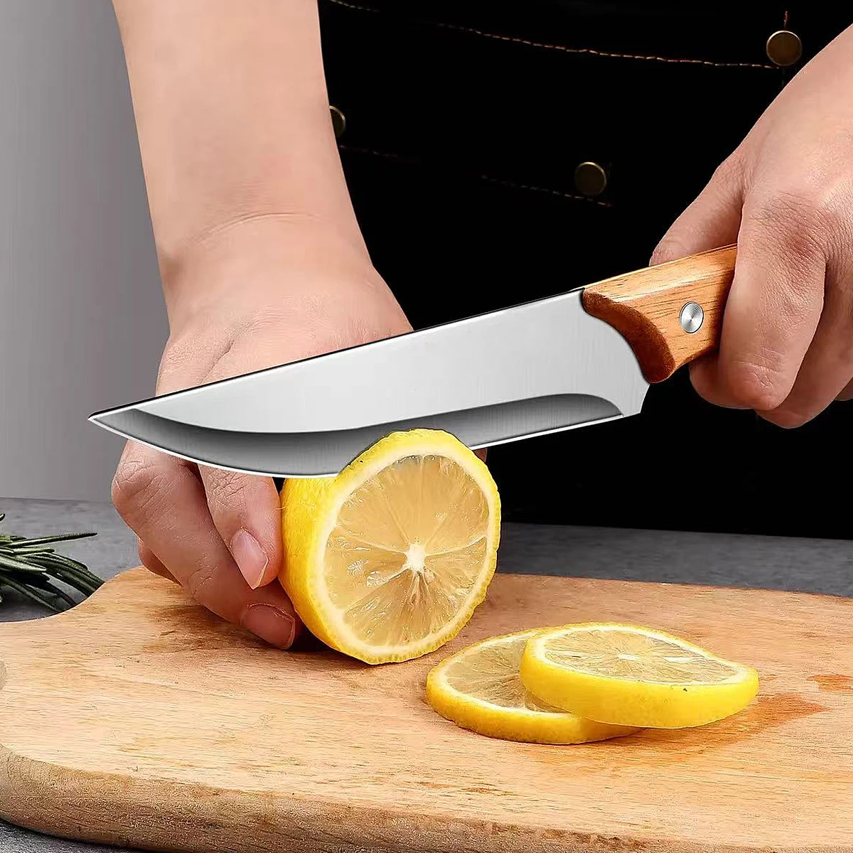 Stainless Steel Fillet Boning Knife Professional Chef's Kitchen Knife Forged Meat Cleaver Fish Slicing Knife Wooden Handle