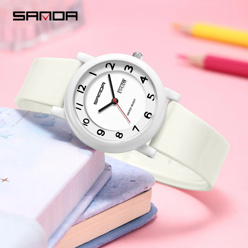 SANDA 3255 New 2024 Children's Quartz Watch With Dual Calendar Display 3atm Waterproof Simple And Fashionable Student's Watches