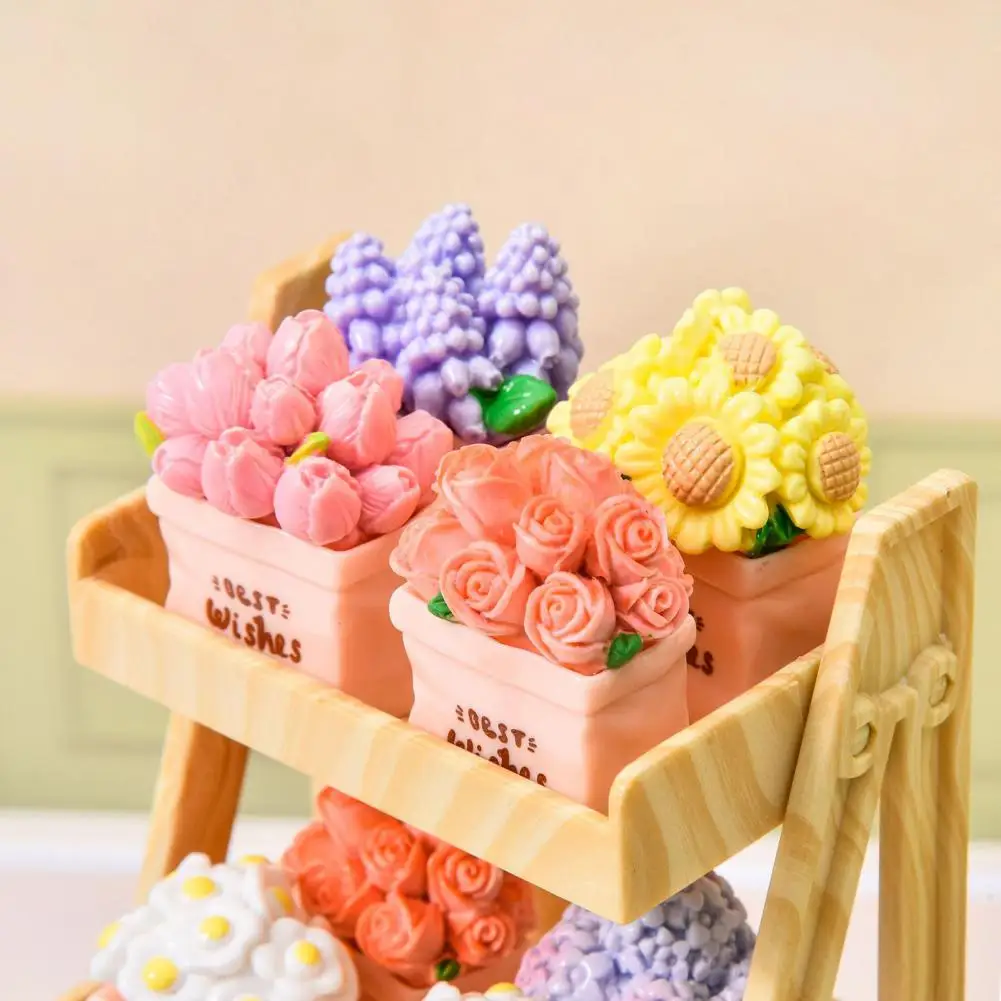 Small Tabletop Decor Miniature Potted Flower Resin Bonsai Artificial Dollhouse Accessory Tiny Fairy Garden Ornament for Diy
