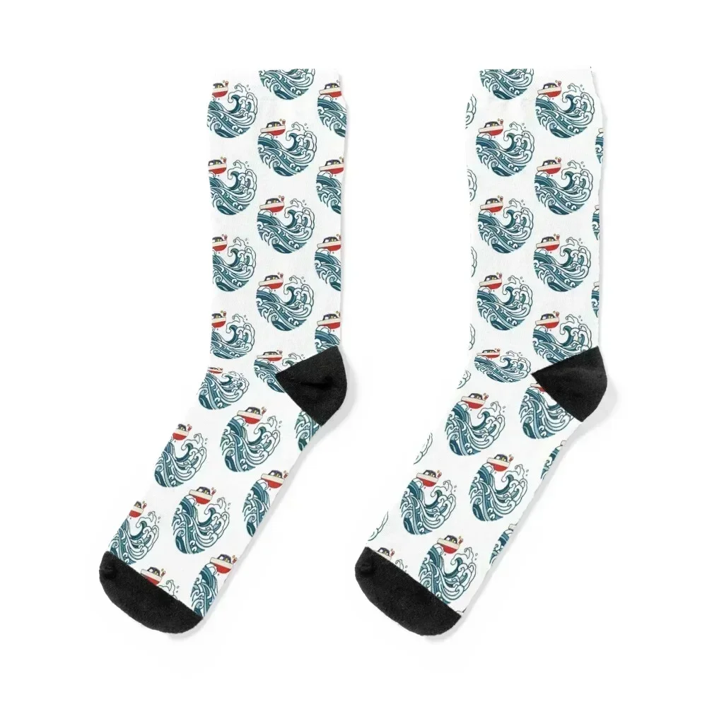 

boat on big wave Socks new year japanese fashion new in's Socks Male Women's