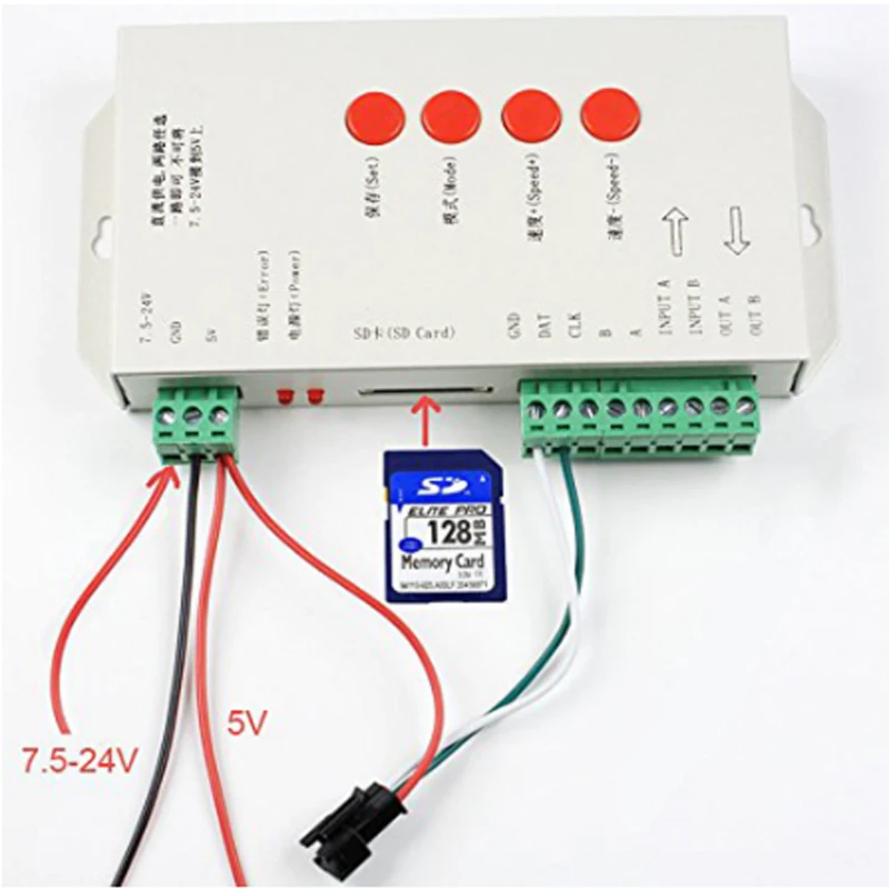 DC5V~24V Max 2048 Pixels for Led Module WS2815 LPD6803 SK6812IC WS2812B WS2811 LED Strip Light T1000S SD Card RGB LED Controller