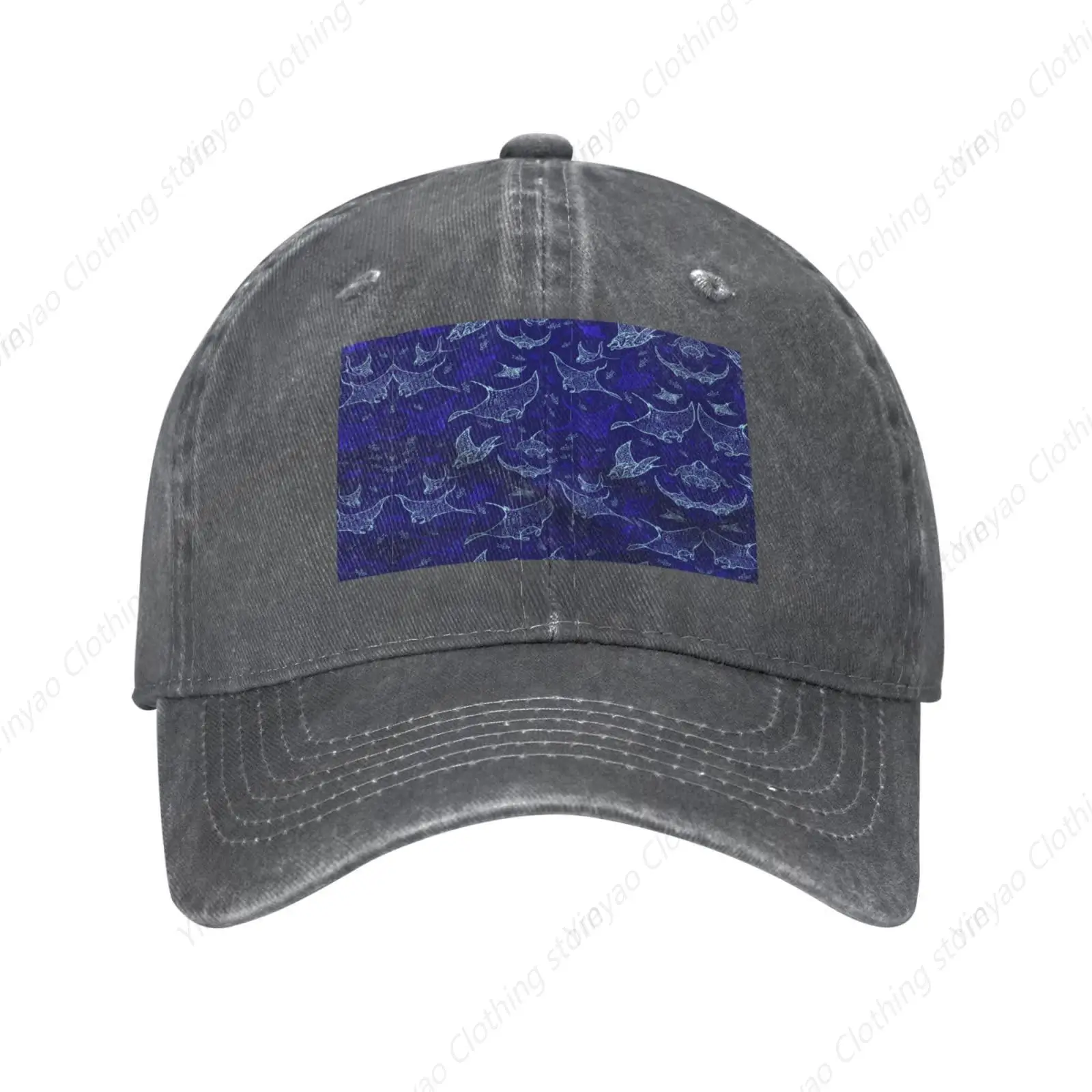 Manta Ray and Fish Print Outdoor Baseball Hat Dad Men's and Women's Adjustable Truck Hat Outdoor Sun Hat Sports Black