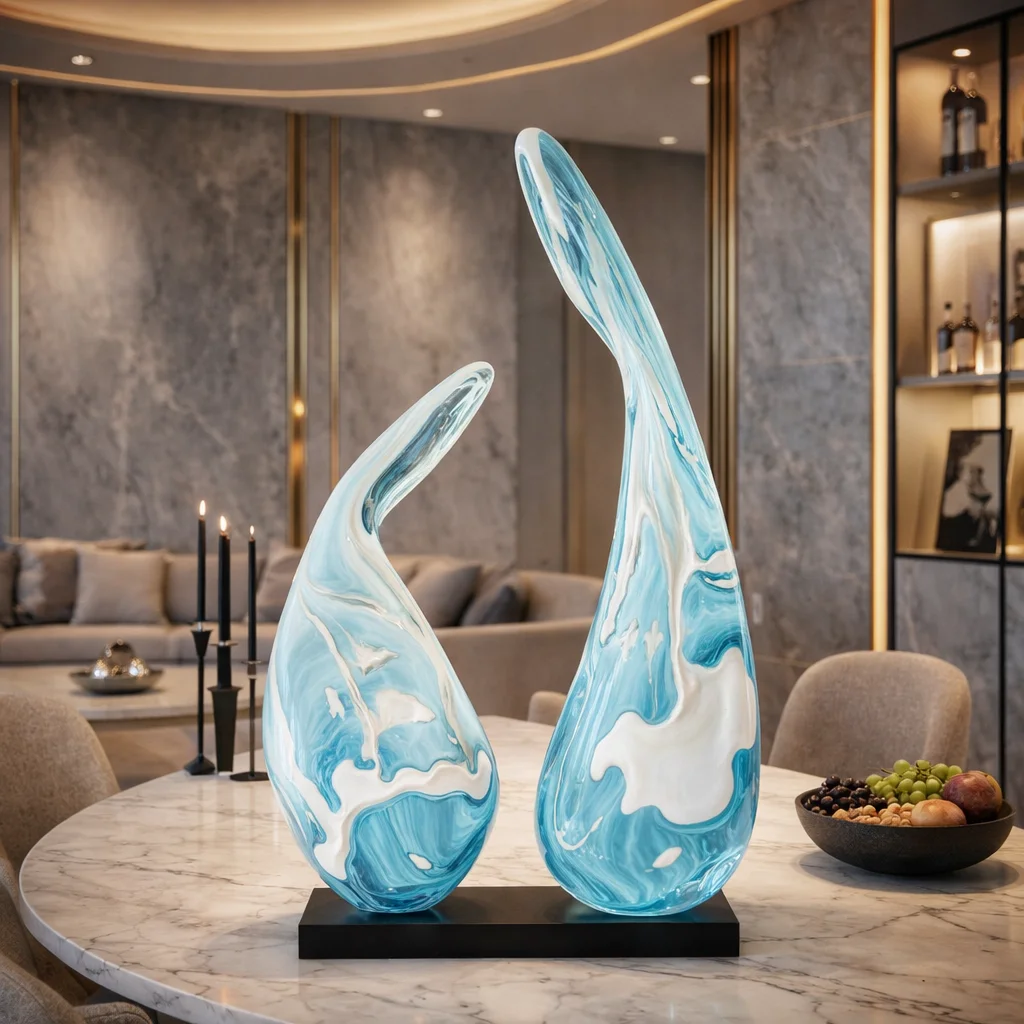 %R  Resin Blue White Texture Abstract Sculpture Modern Home Living Room High Quality Decorative Ornament！