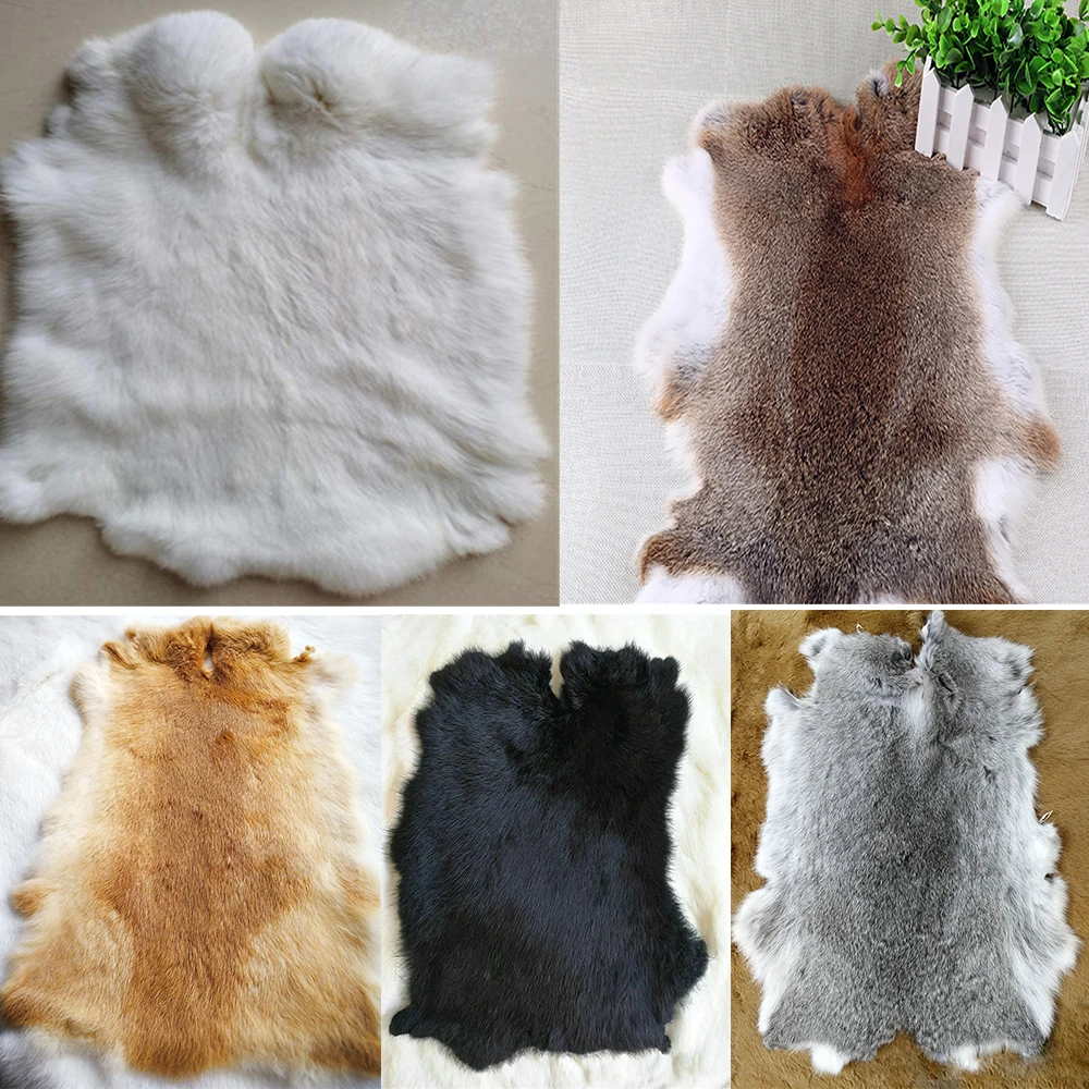 Real Natural Tanned Rabbit Skin Fur, Craft Grade Rabbit Pelts, Sewing Quality Leather, DIY for Collar, Hats, Gloves, 5 Pieces