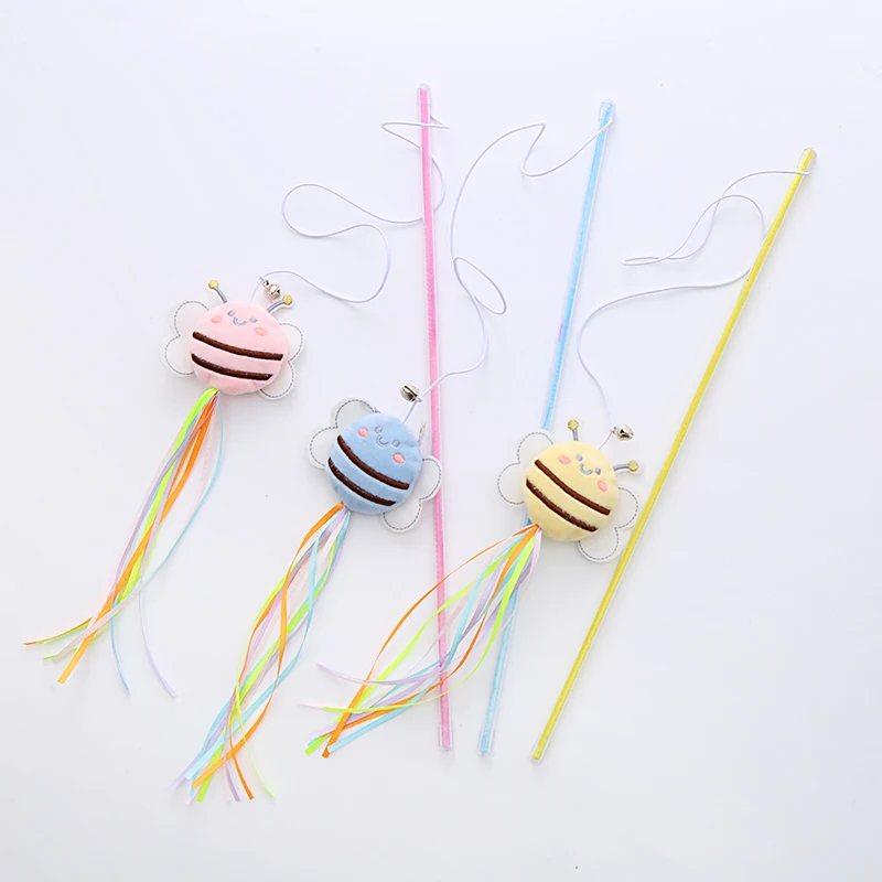 New plush little bee shape cat-teasing stick exquisite fringe color fresh plastic rod