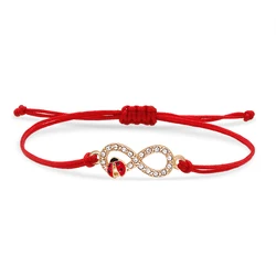 Red Enamel Cute Insect Ladybird With Infinity Love Charm Bracelet Women New Fashion Rhinestone Animal Black String Jewelry Gift