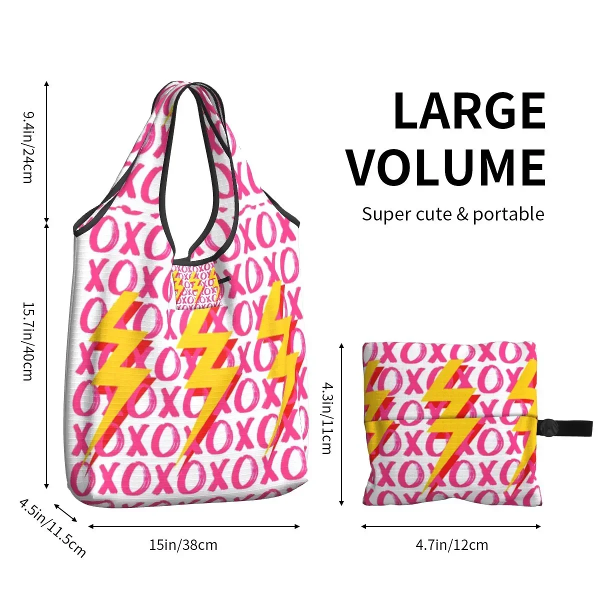 XOXO-Bolso de compras portátil para mujer, bolsa de compras con pernos de relámpago, color rosa, Trippy, Shopper s