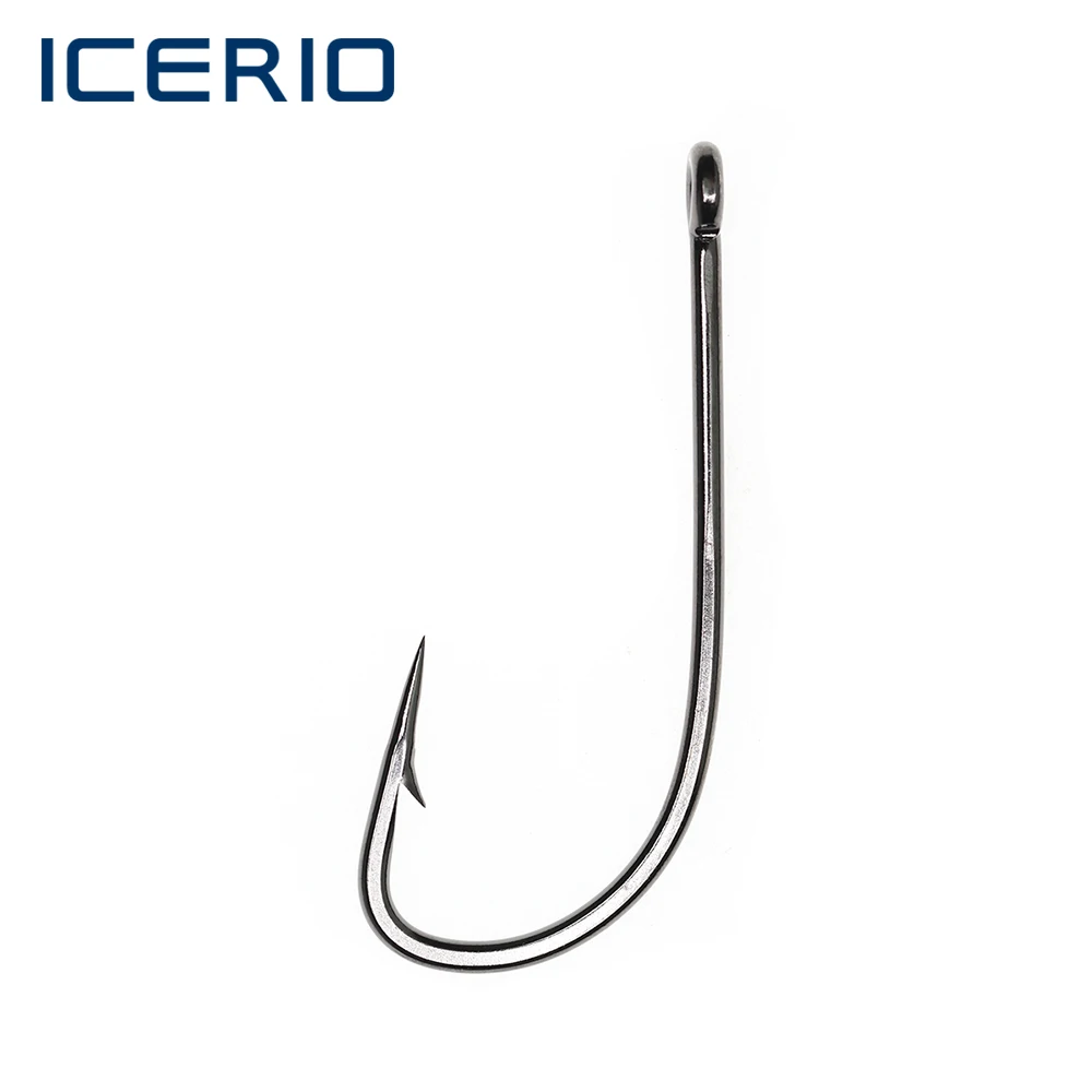 ICERIO 100PCS Black Nickel Barbed 2X Strength Wide Gap Forged Stinger Sabiki Rigs Hook Streamers Hair Bugs Fly Tying Hook