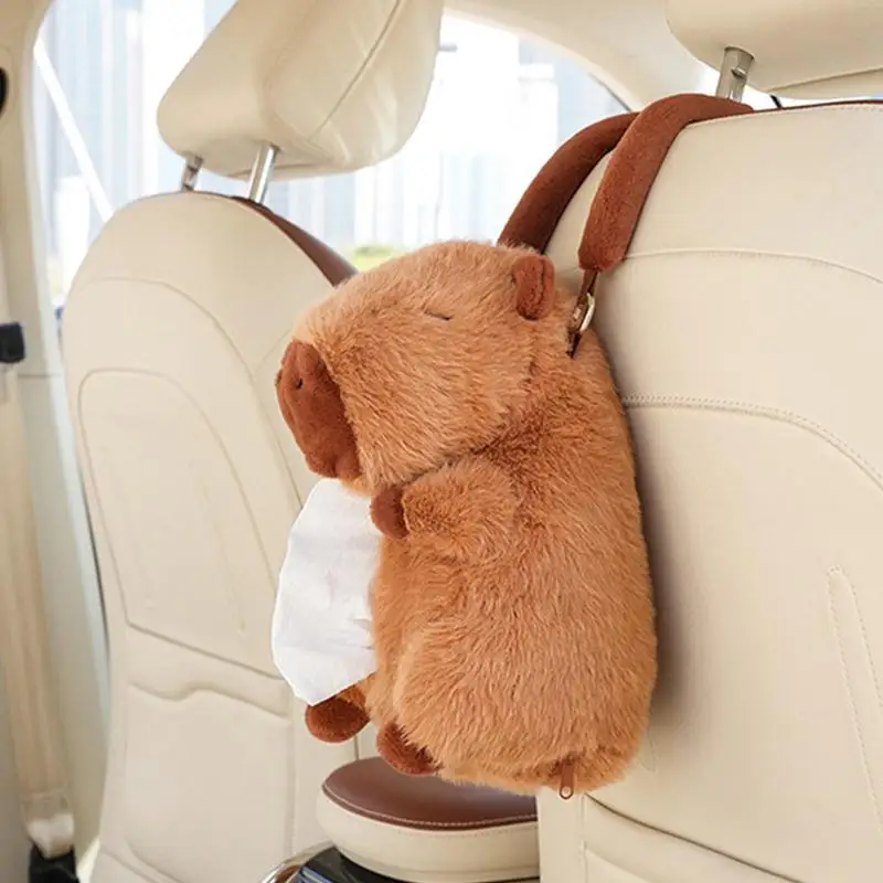 Plush Car Tissue Holder Capybara Car Creative Napkin Box Portable Adorable Car Tissues Holder For Cars Hotel Rooms Restaurants